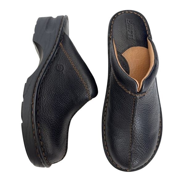 Born Mount II Black Leather Platform Clogs Size 9 Comfort Slip-On Shoes like new - Picture 1 of 16